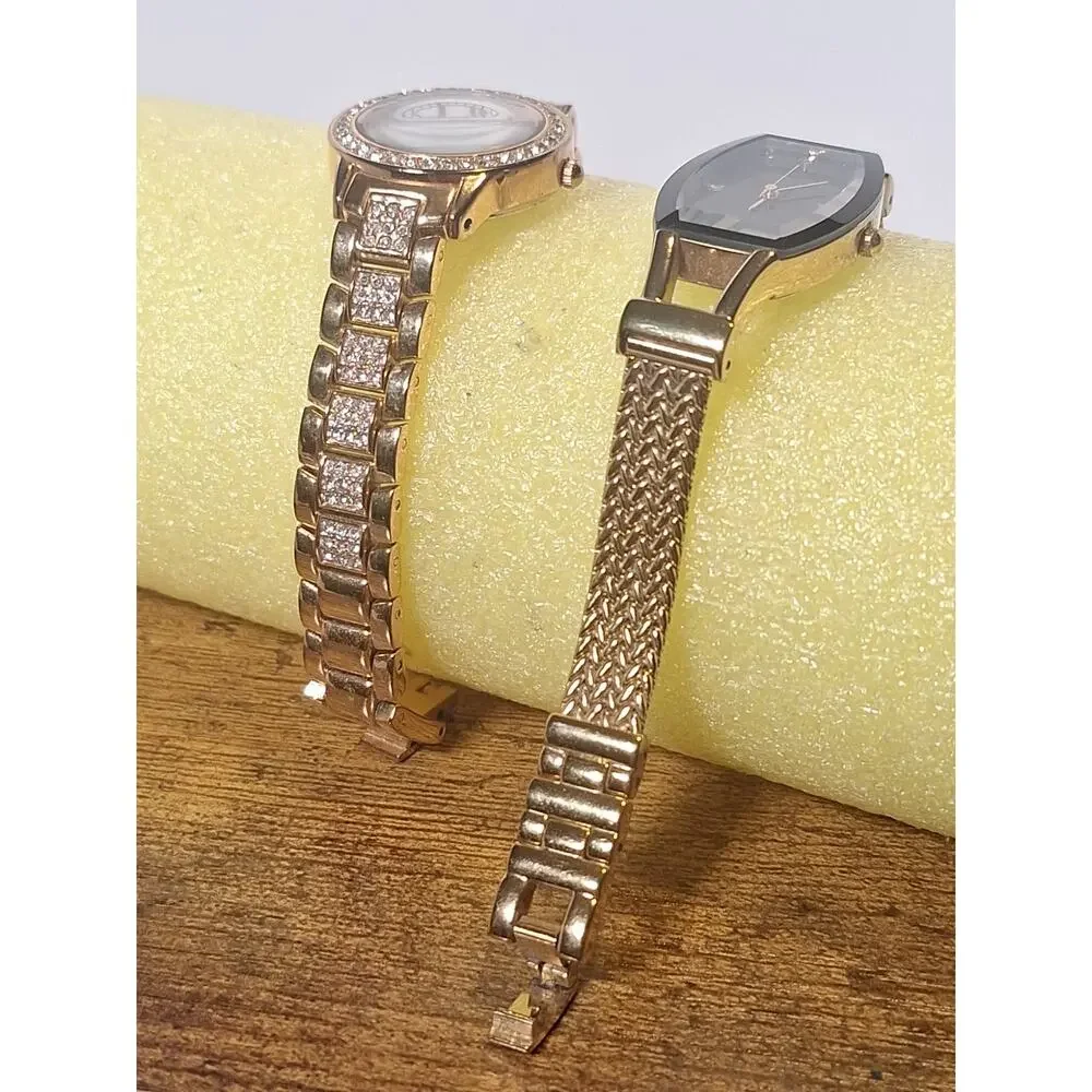 Vintage Anne Klein Ladies Quartz Watch Lot Diamond Accent Gold Tone